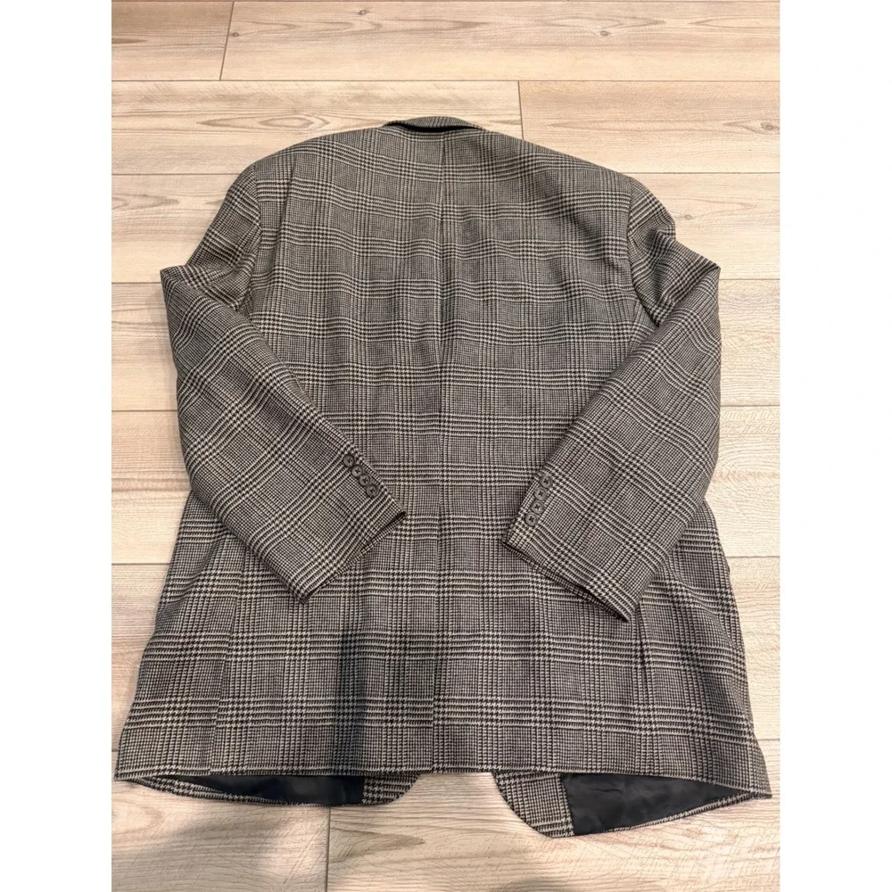 Mens Chaps Ralph Lauren Grey Plaid Two Button Blazer Notched Lapel Sport Coat